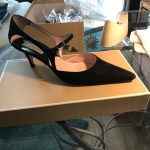Beautiful original, made in Italy, Michael Kors black suede 2”heels, T-strap